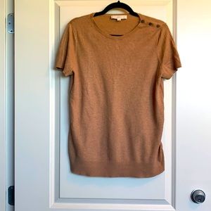 Loft Cognac Color Sweater Knit Blouse Size L w/ Button Detail